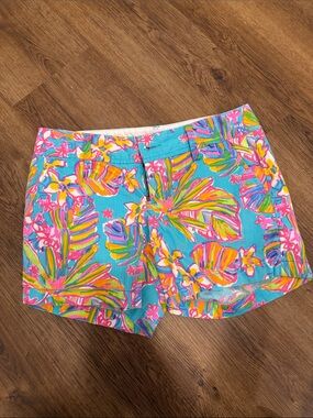 Lilly Pulitzer Turquoise Floral Tropical Print Shorts Callahan